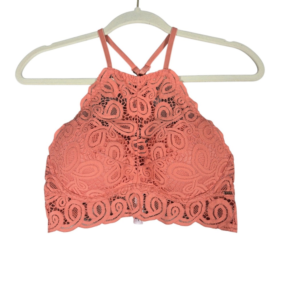 PINK Victoria's Secret Lace Bralette Womens S Coral Pink Push Up Halter Top